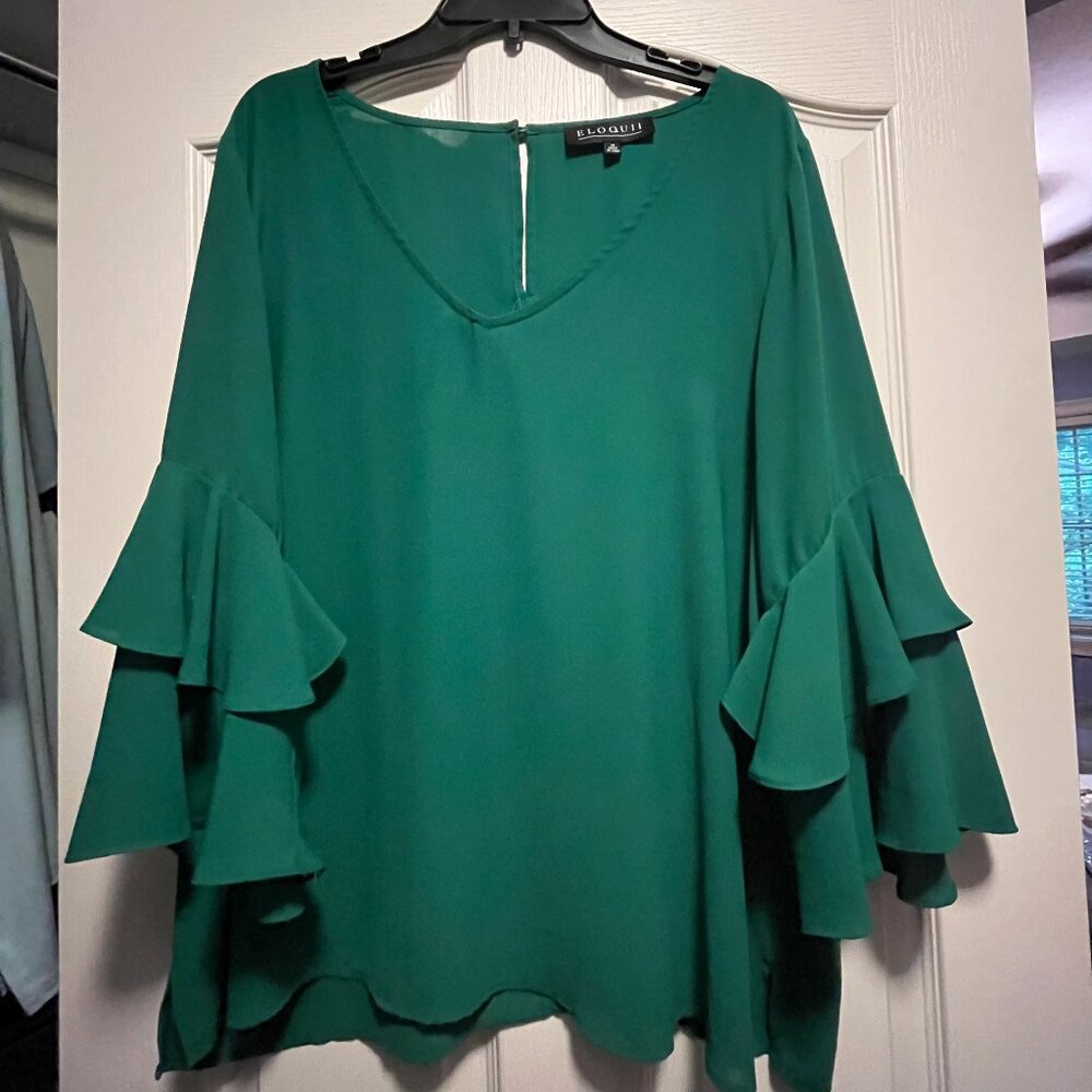 Eloquii Green 3/4 sleeve Blouse Size 18